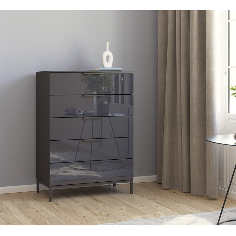 Flipp 5 - Drawer Chest of Drawers, Graphite/Glass Basalt
