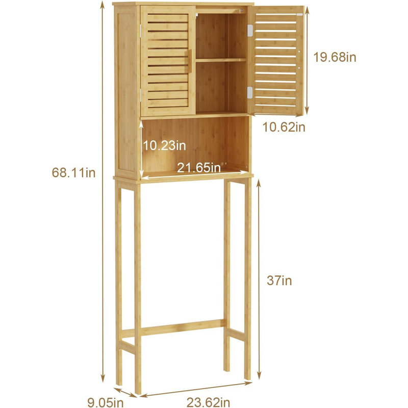 Armoire de salle de bain en bambou, tablette autoportante au-dessus de la toilette