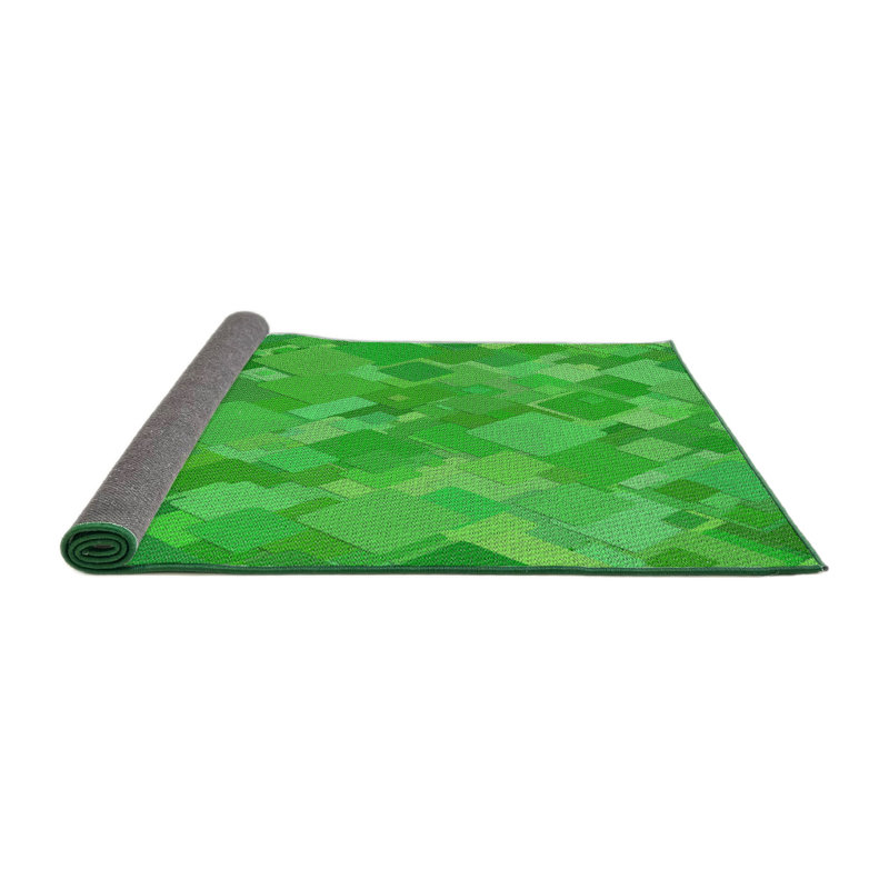 Tapis à motif géométrique vert, Rond 5 pi