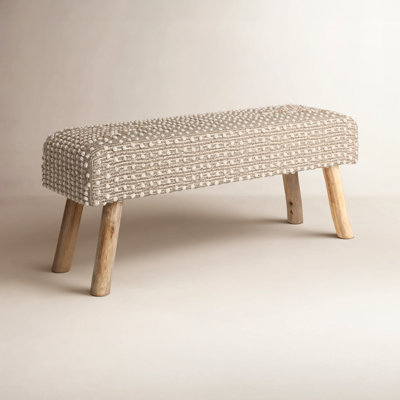Inessa 48-inch Long Handwoven Natural Wool and Eucalyptus Wood Bench by Birch Lane