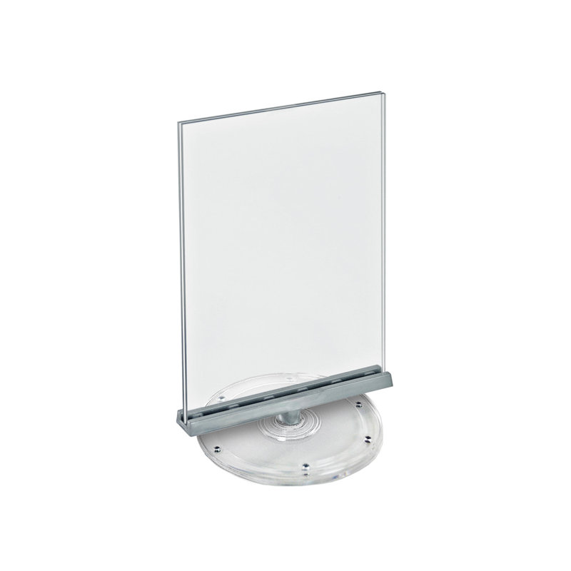 Clear Acrylic Double-Sided Rotating Desktop Sign Holder with Silver Base