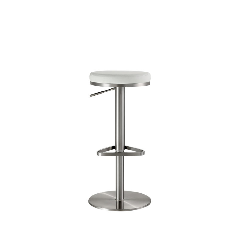 Tabouret de bar rotatif à hauteur ajustable Noah, Blanc glacé, Argent