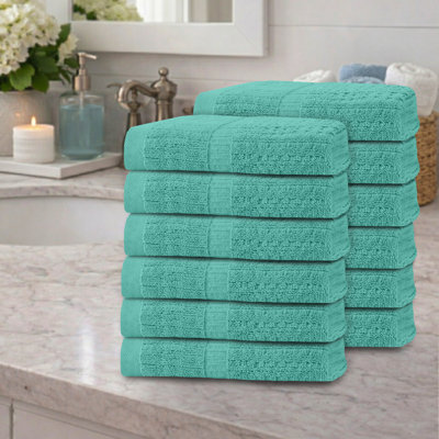 Ensemble de serviettes 12 pièces Willow - 100% coton peigné, qualité supérieure 630 g / m², turquoise, ultra doux et très absorbant (12 serviettes à main)