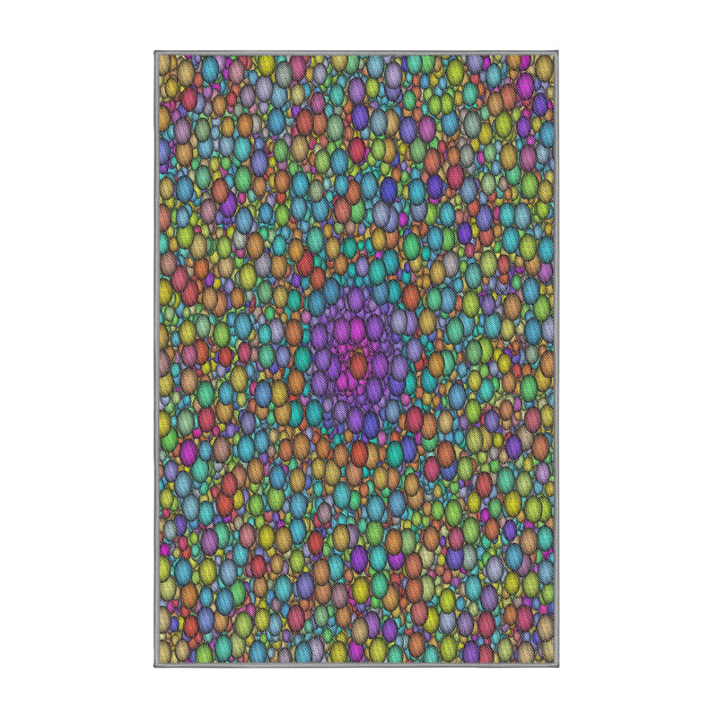 Tapis vert/bleu à motifs, Rectangle 5 pi x 7 pi
