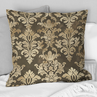 Coussin décoratif brun et beige damassé Glam V
