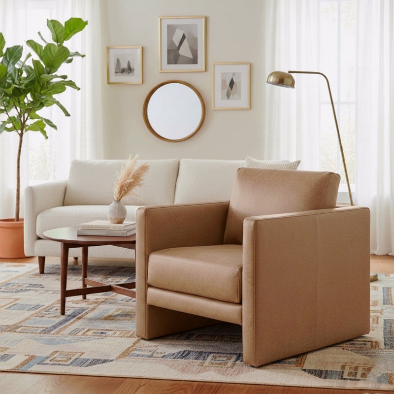 Chaise d'appoint rembourrée en similicuir, Marron clair