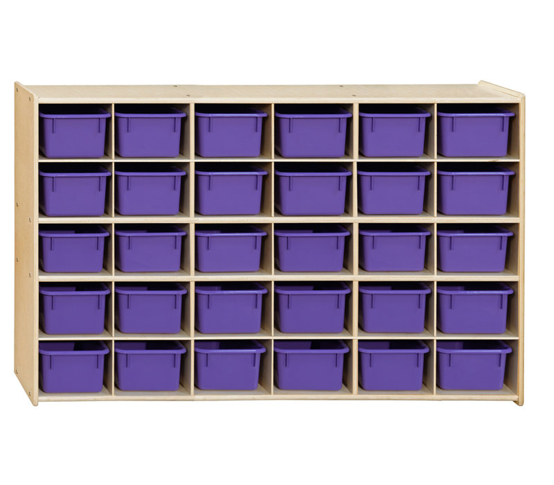 Kids 30-Cubby Birch Storage Unit with Purple Trays