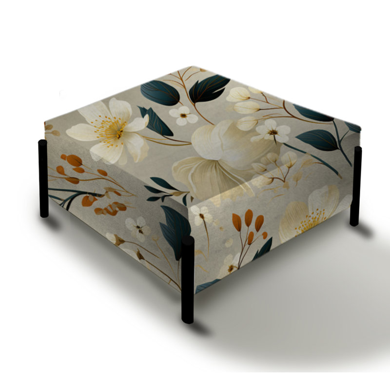 Minimalisme gris et beige à motif de fleurs I - grand repose-pieds carré floral
