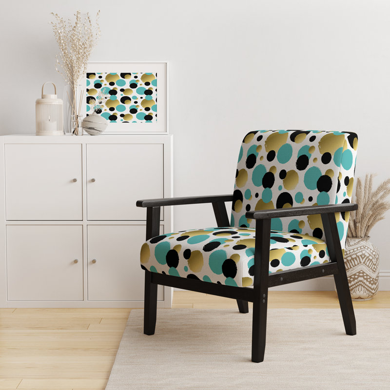 Hajrie - Cercles dorés et bleus - Fauteuil d'appoint Mid-Century rembourré en velours