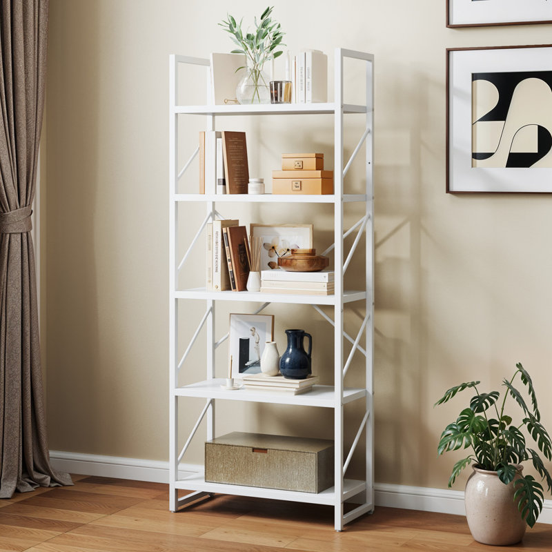 Industrial Bookcase, Corner Shelf Unit, Shelving Unit,  For Living Room, Study, Home Office, White