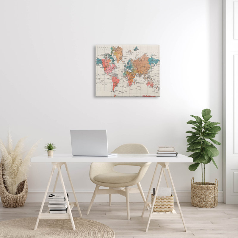Art mural détaillé sur toile, carte du monde détaillée par Elizabeth Medley, H 24 po x l 30 po x P 1,5 po