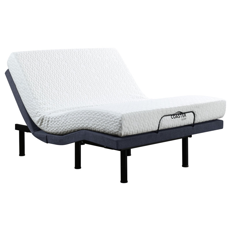 Base de lit ajustable pour chambre simple simple, tissu gris, pieds noirs, télécommande sans fil, anti-gravité, lit de massage long, rails en tissu, trois niveaux