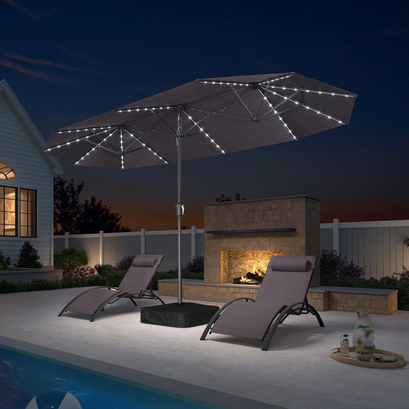 Parasol de terrasse à double face 13 pi avec base incluse Parasol de table rectangulaire avec manivelle pour terrasse de jardin