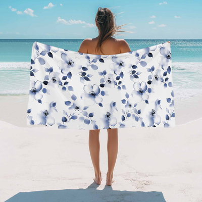 Serviette de plage Serviettes de bain florales bleues Aquarelle Fleur Feuille Feuille absorbante Serviette de plage Doux Grand Séchage rapide Léger Camping Voyage Sports Yoga Gym Serviettes de bain pour adulte 50 x 60 pouces