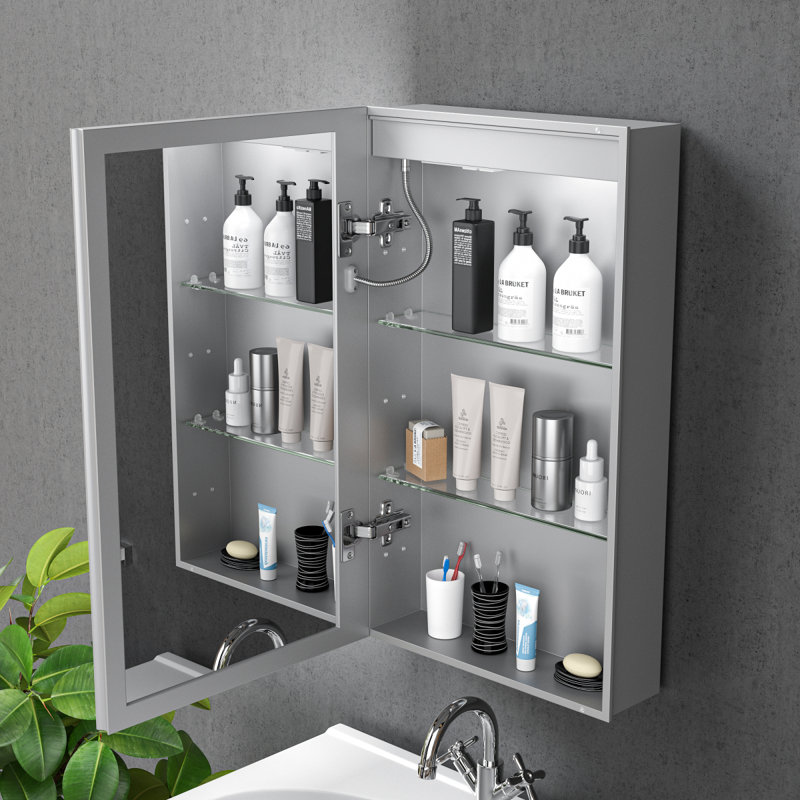 Armoire à pharmacie lumineuse à DEL avec miroir, armoire de salle de bain avec miroir 30 * 32 pouces avec lumières, encastrée ou murale, 3 couleurs Temperaturesanti-Fog