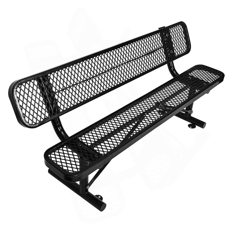 Banc d'extérieur en acier avec dossier, Noir