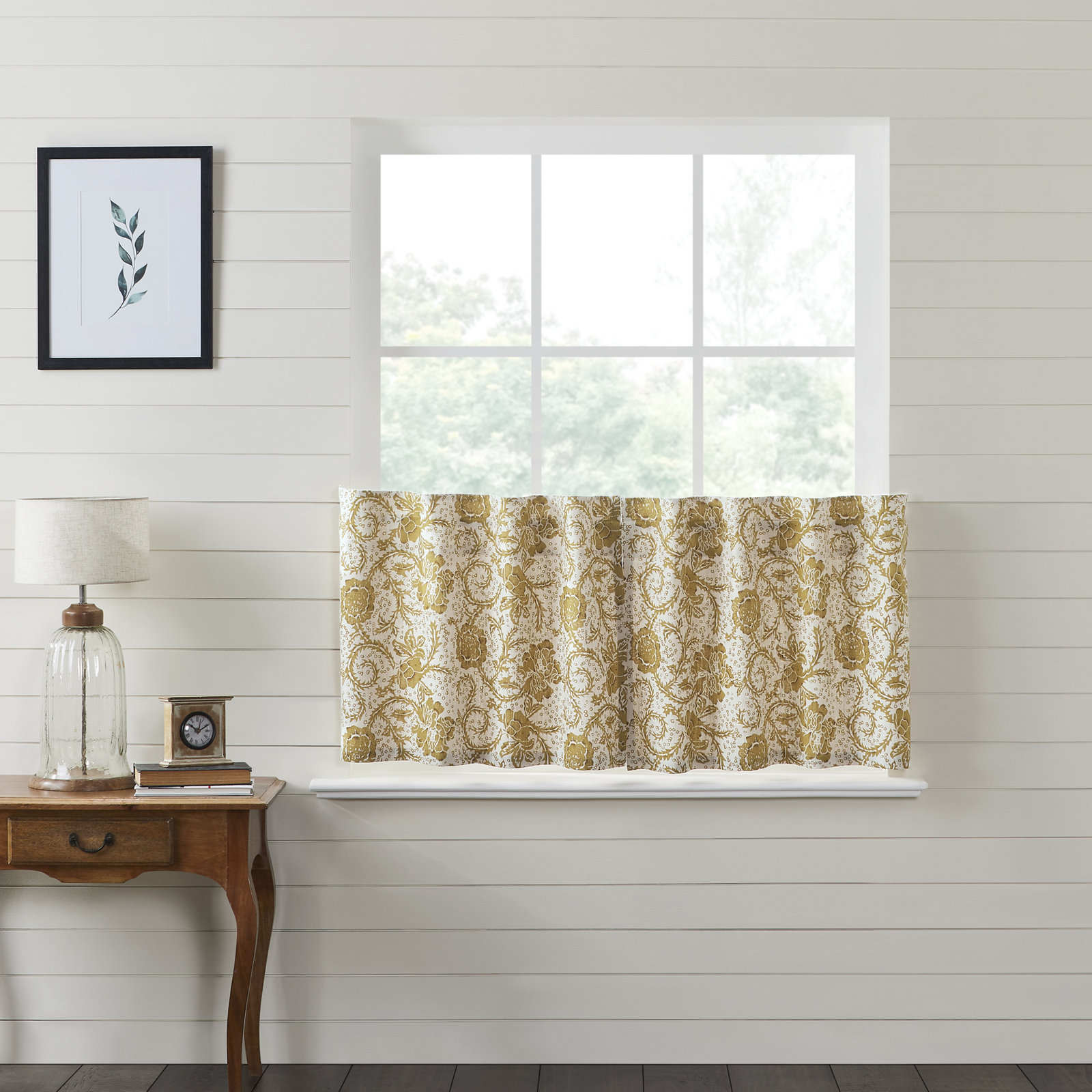 Gold Floral Curtain Tier Set, 24" H x 72" W