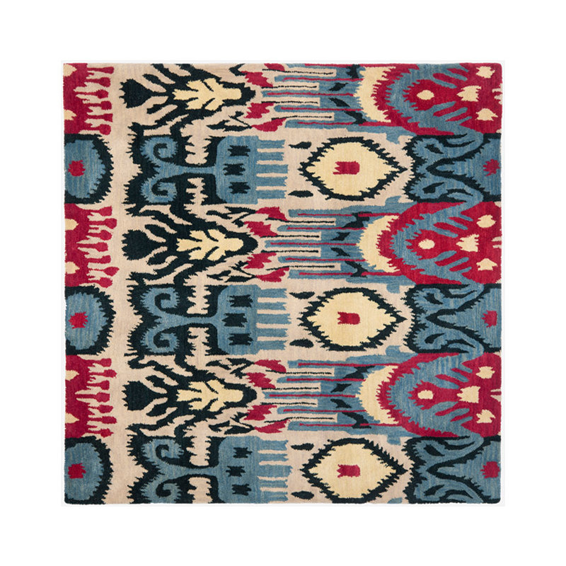Kline Ikat Hand Tufted Wool Ikat Rug, Square 6'