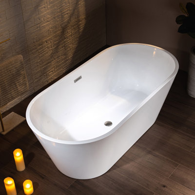 59" x 30" Freestanding Acrylic Soaking Tub - Glossy White, Glossy Black, or Black Exterior/White Interior, 5 Trim Finish Options