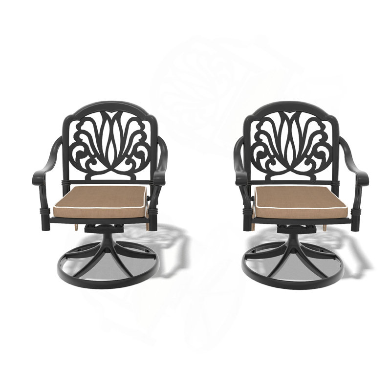 Chaise de patio pivotante en fonte d'aluminium 2 pièces avec structure et coussins noirs