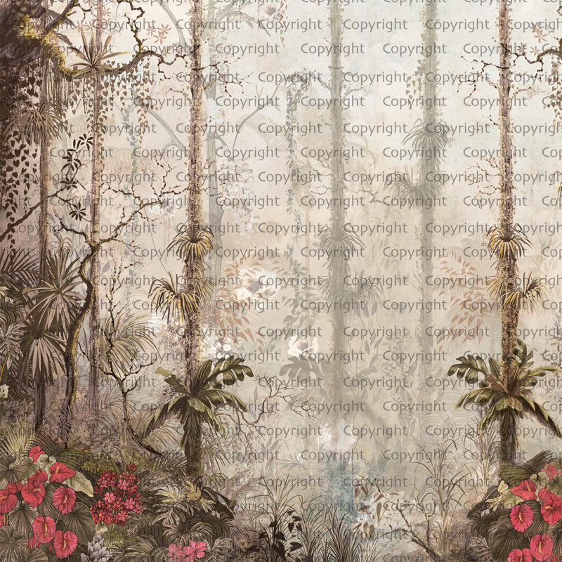 Papier peint floral mystique forêt tropicale, L 110,04 po x l 204 po, Brun