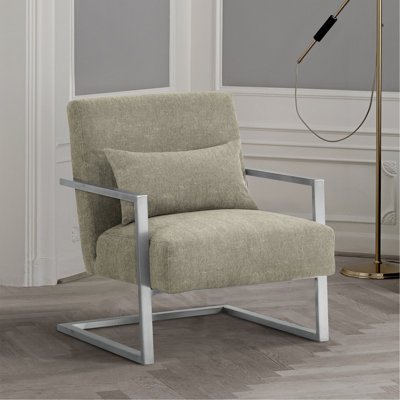 Chaise d'appoint moderne Skyline en lin gris et pieds en acier