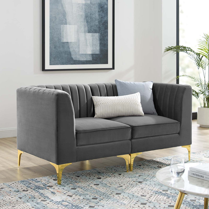Causeuse en velours Triumph Channel, Velours gris
