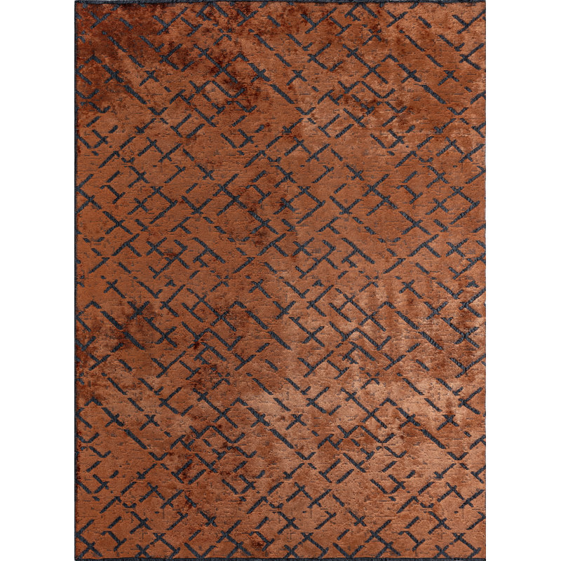Tapis orange / noir à motif géométrique de luxe, Rectangle 7 pi 10 po x 9 pi 10 po