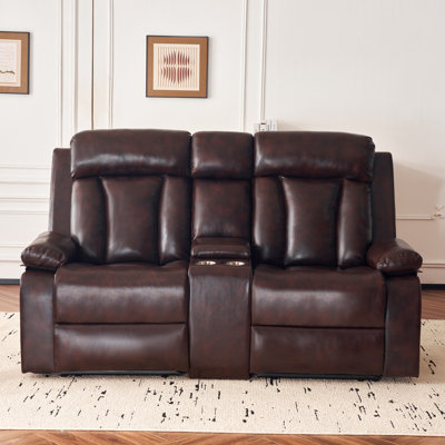 Causeuse inclinable électrique avec console - Causeuse inclinable double 70,9 po avec chauffage et massage, cuir