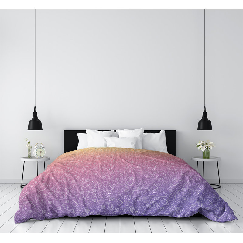 Housse de couette Katelyn Elizabeth, Polyester brossé, Housse de couette pour très grand lit, Jaune / Mauve