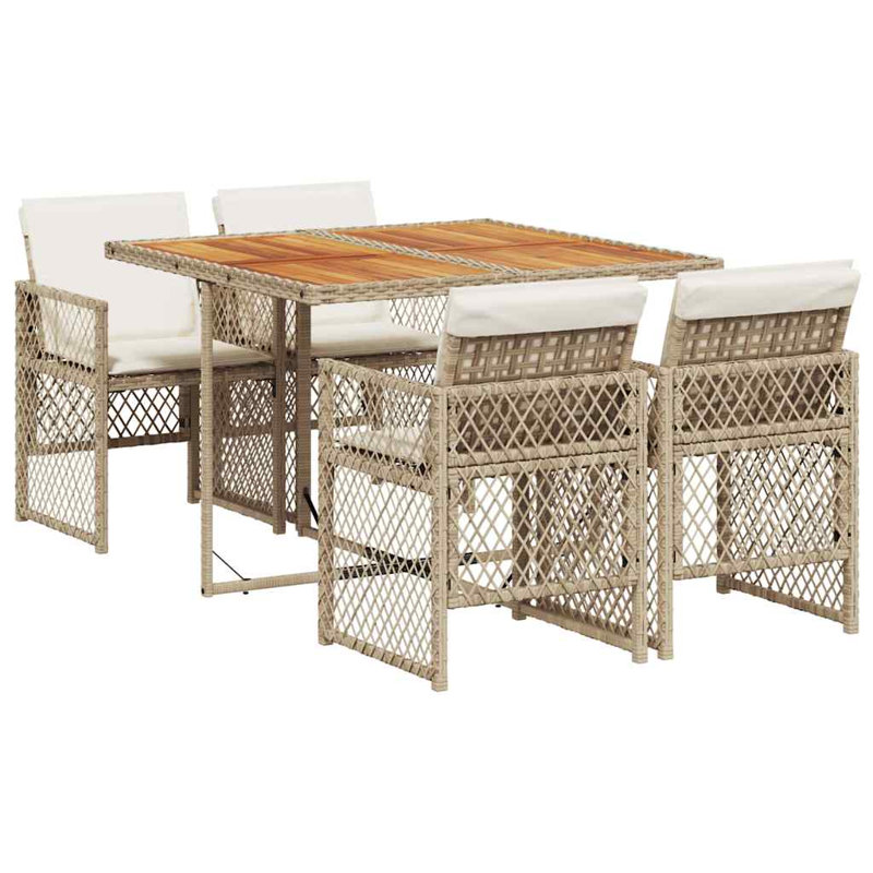 Patio Dining Set with, Beige Cushion/Beige Frame, 5 Pieces: Table, 4 Chairs, 73cm H x 110cm W x 106cm D