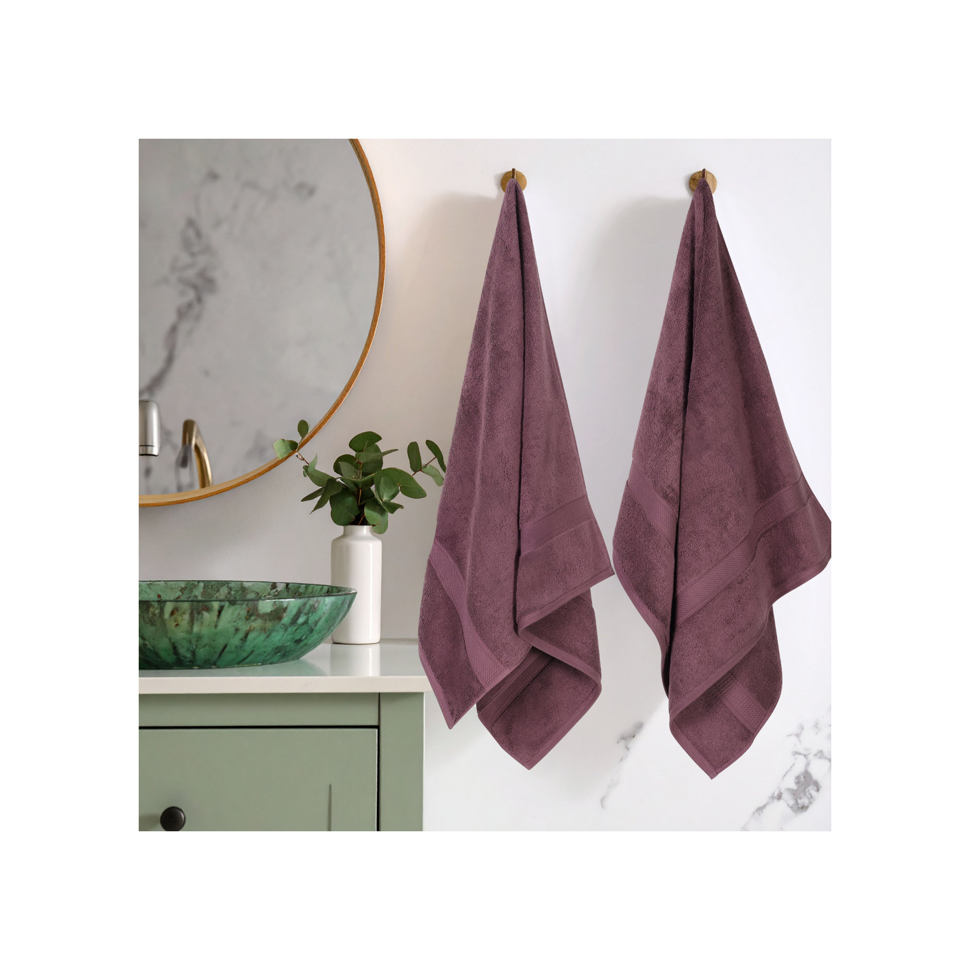Renata 800 GSM 2 Piece Certified Egyptian Cotton Bath Towel Set , Plum