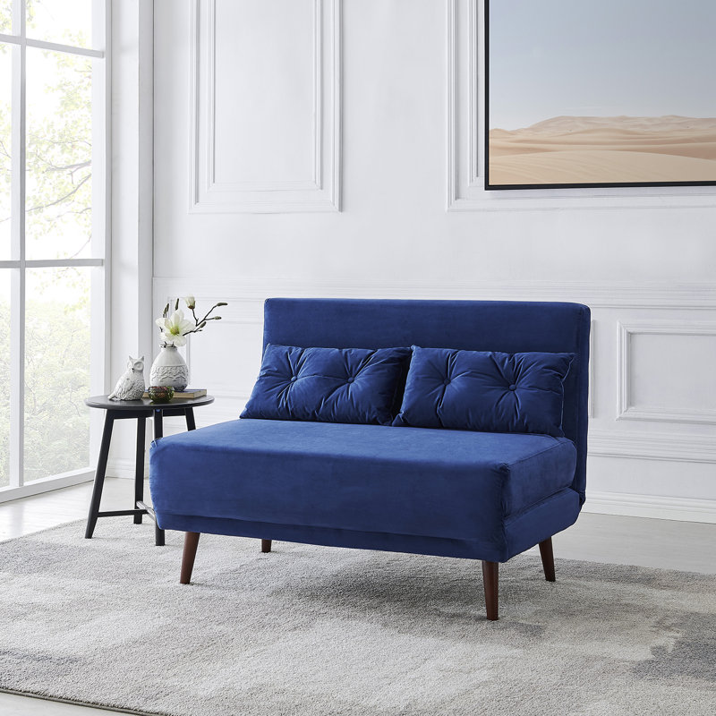 Visconti Full / Double 123cm Upholstered Futon And Mattress, Blue Velvet