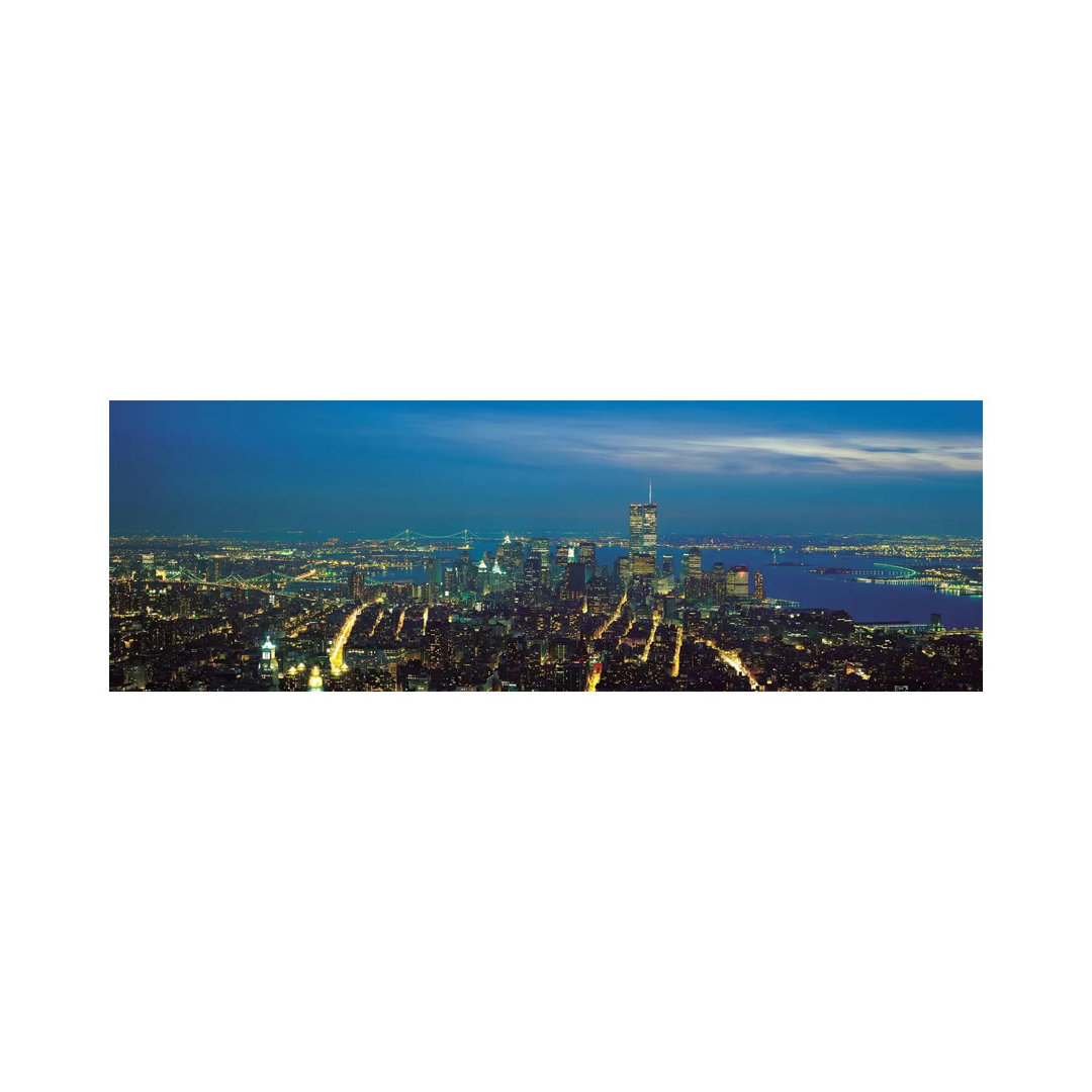 New York Panoramic Skyline Cityscape (Night) by Unknown Artist - Wrapped Canvas Panoramic Print