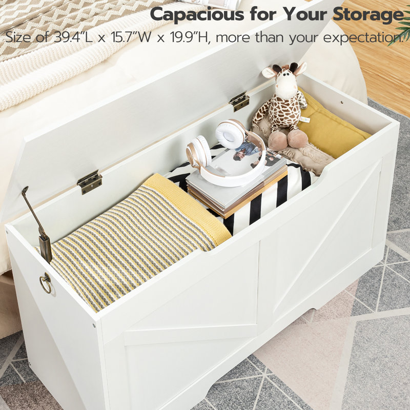 Lingle 39.4'' W Storage Bench with Flip Top Blanket Chest, White