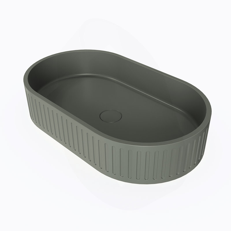Lavabo de salle de bain ovale moderne en béton vert foncé 23,6 po