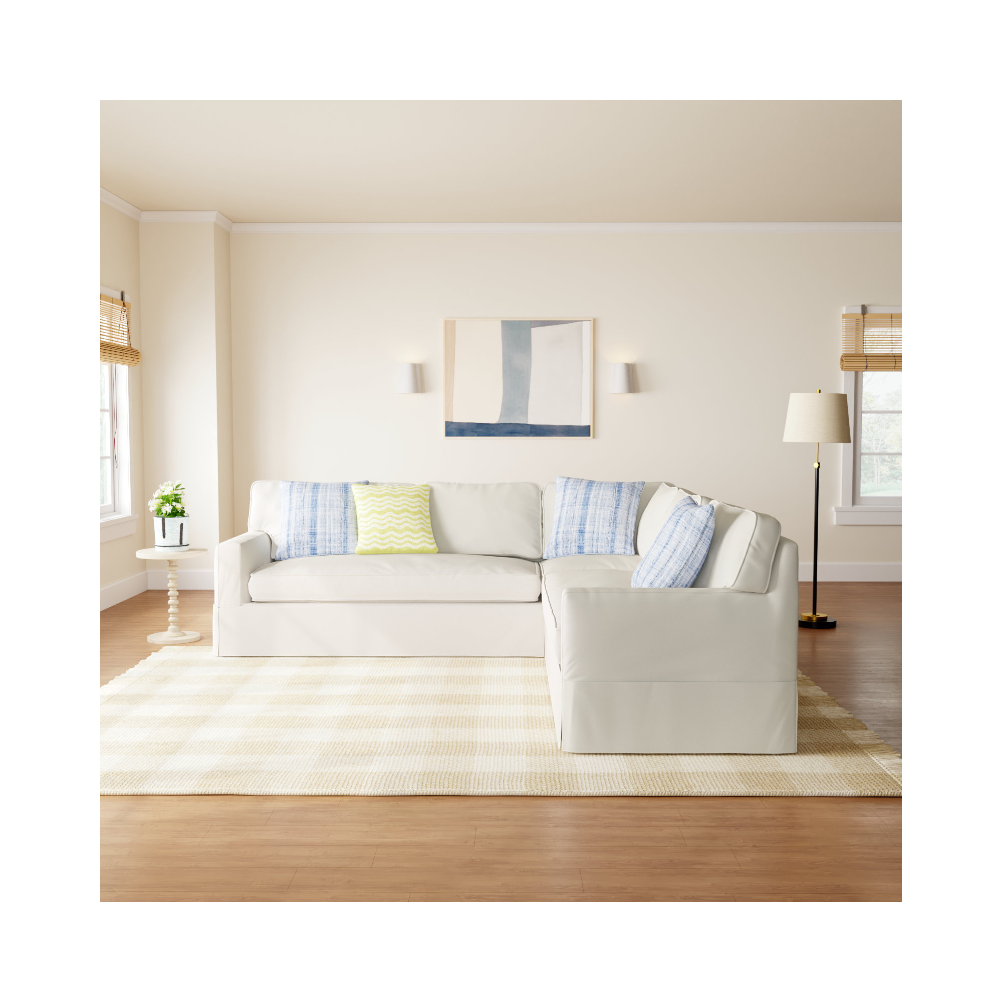 Taylor 5-Person L-Shaped Striped Sectional , Bayou Off White Canvas