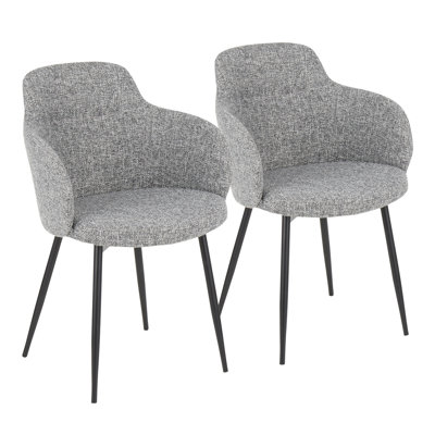 Contemporary Accent Chair In Black Metal And Dark Grey Fabric By  - Set Of 2
