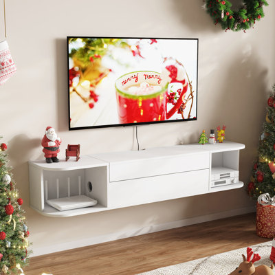 Floating Tv Stand For Up To 50" Tv, Wall Mounted Entertainment Center With Power Outlets And Usb Ports, Large Storage Space With Sliding Tabletop, Ope by Ebern Designs
