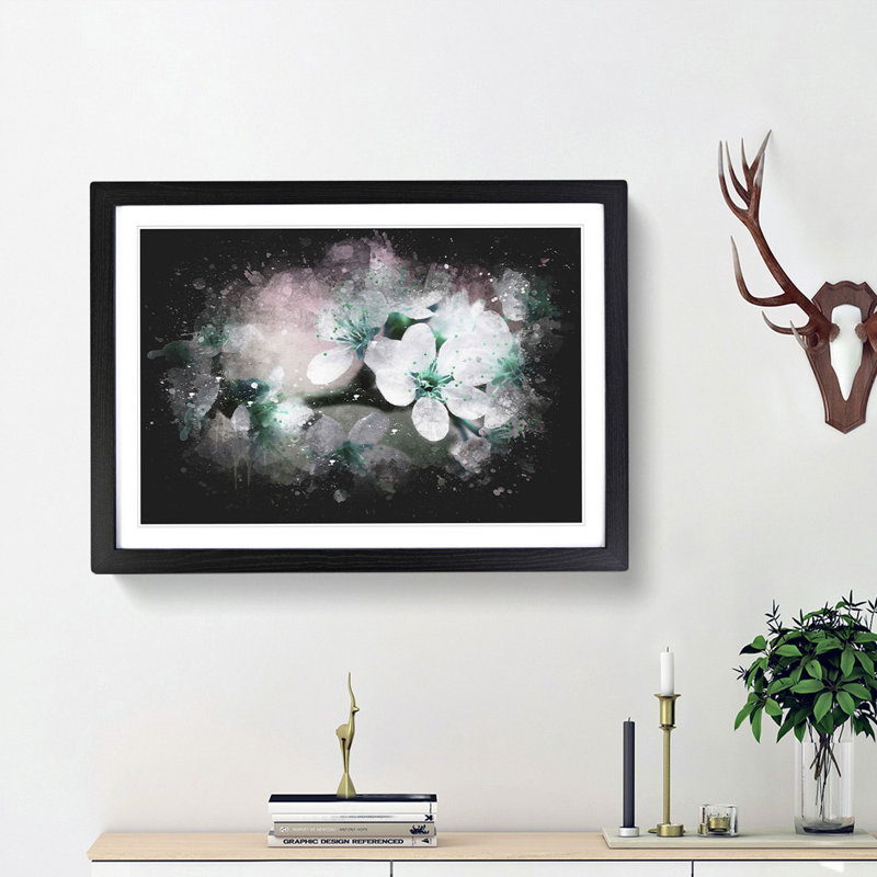 White Cherry Blossom Tree in Bloom - Picture Frame Graphic Art Print, 33cm H x 45cm W x 2cm D, Black Framed