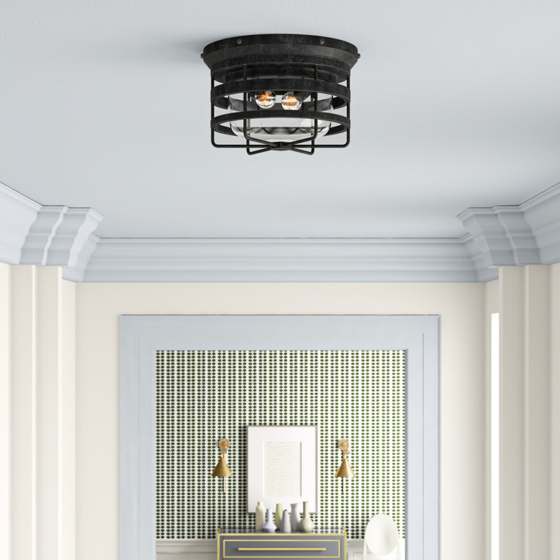 Ralph Lauren Crosby 2 Light Flush Mount, Clear Glass, Polished Nickel
