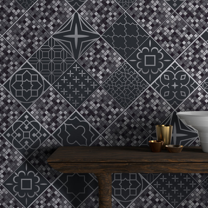 Arabic Black And Silver Wall Tile Sticker Set - 15Cm (6Inch)