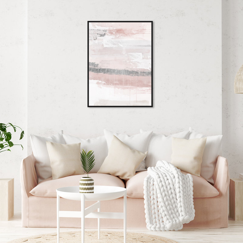 Éléments sophistiqués rosés - peinture, Toile avec cadre noir, H 24 po x l 20 po