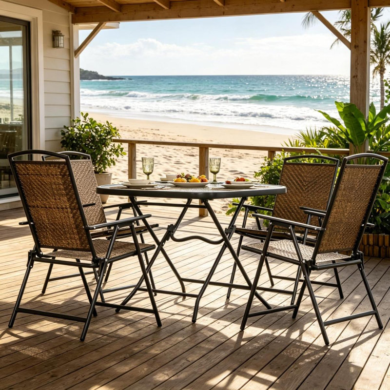 Ensemble de mobilier d'extérieur peu encombrant, ensemble de salle à manger de patio pliable, ensemble de conversation de jardin cinq pièces