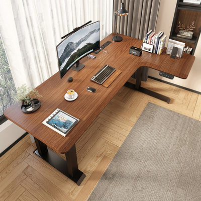 Walnut L-Shaped Solid Wood Standing desk