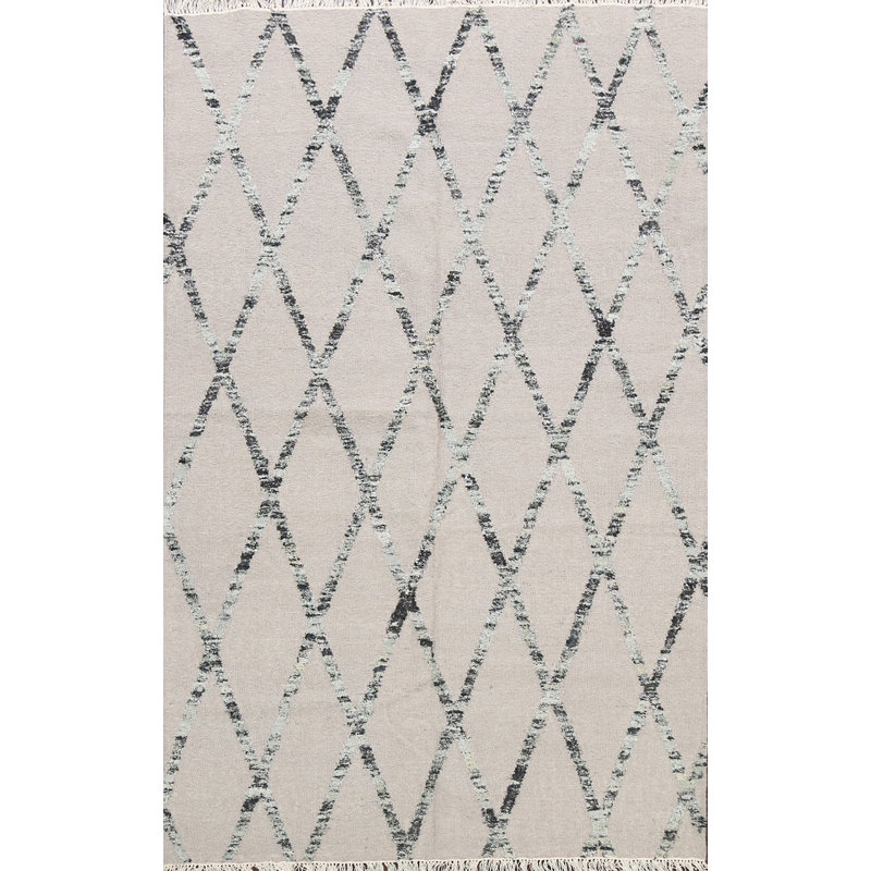 Tapis gris / gris anthracite en laine tissé à la main Trellis