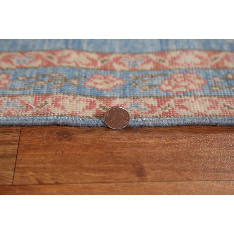 Tapis de couloir unique bleu clair / gris / brun Heriz Serapi noué à la main 2 pi 11 po x 11 pi 8 po