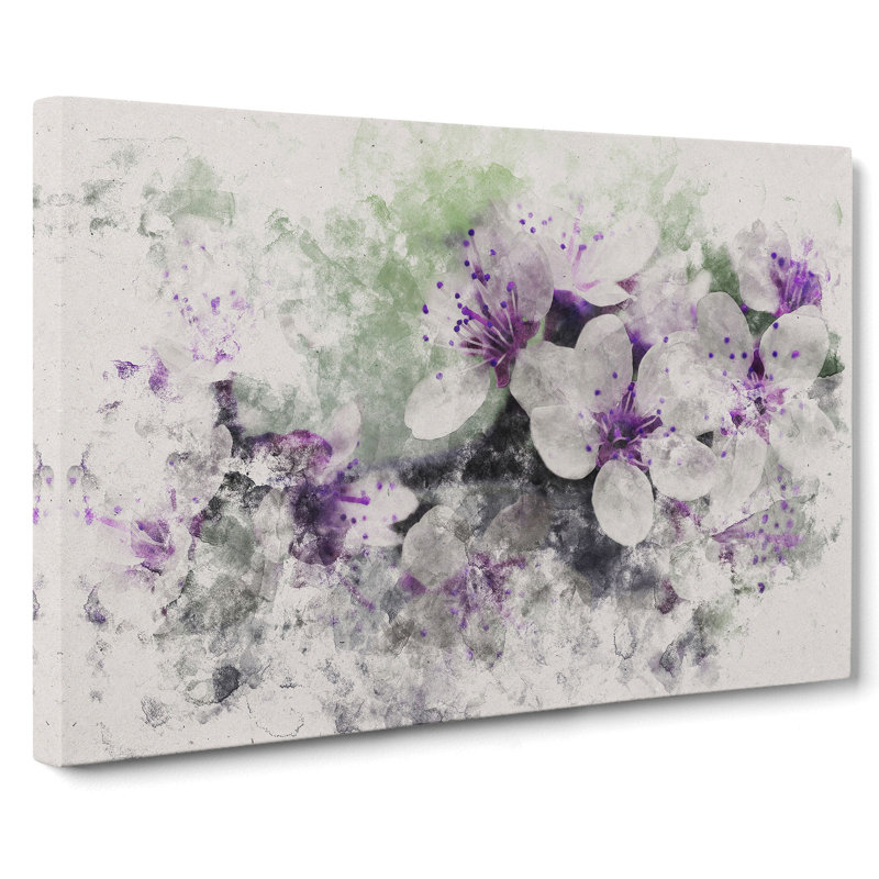 White And Purple Blossoms Watercolour - Wrapped Canvas Print, 50cm H x 76cm W x 3cm D