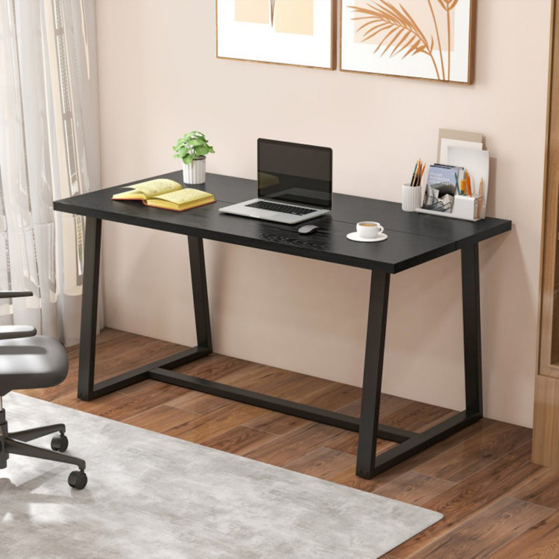 Grande table de salle à manger avec structure en métal robuste et patins antidérapants, Noir