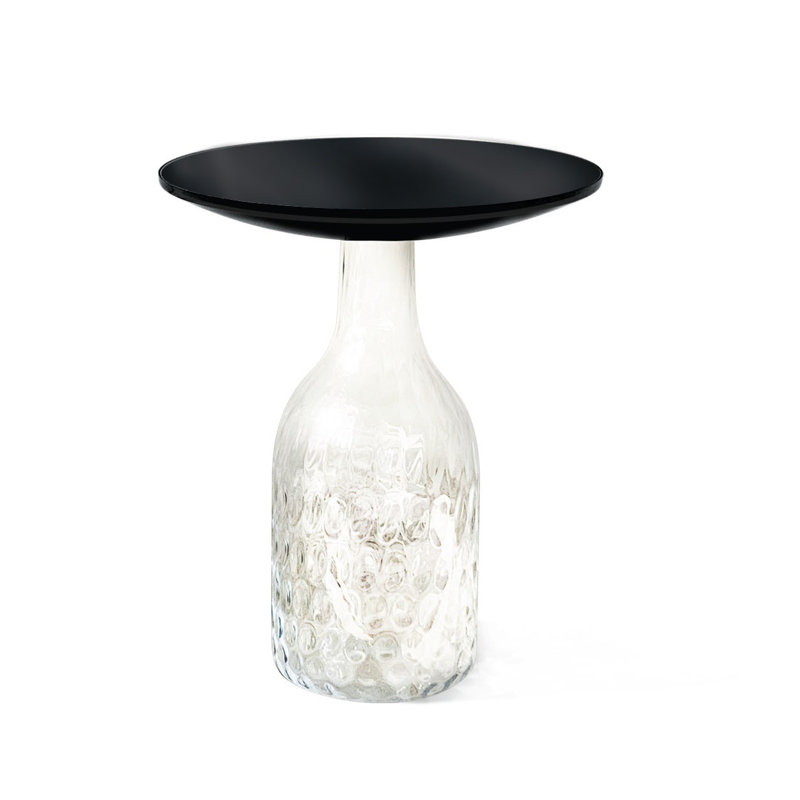 Keneipp Glass Top Abstract End Table, Matte Black